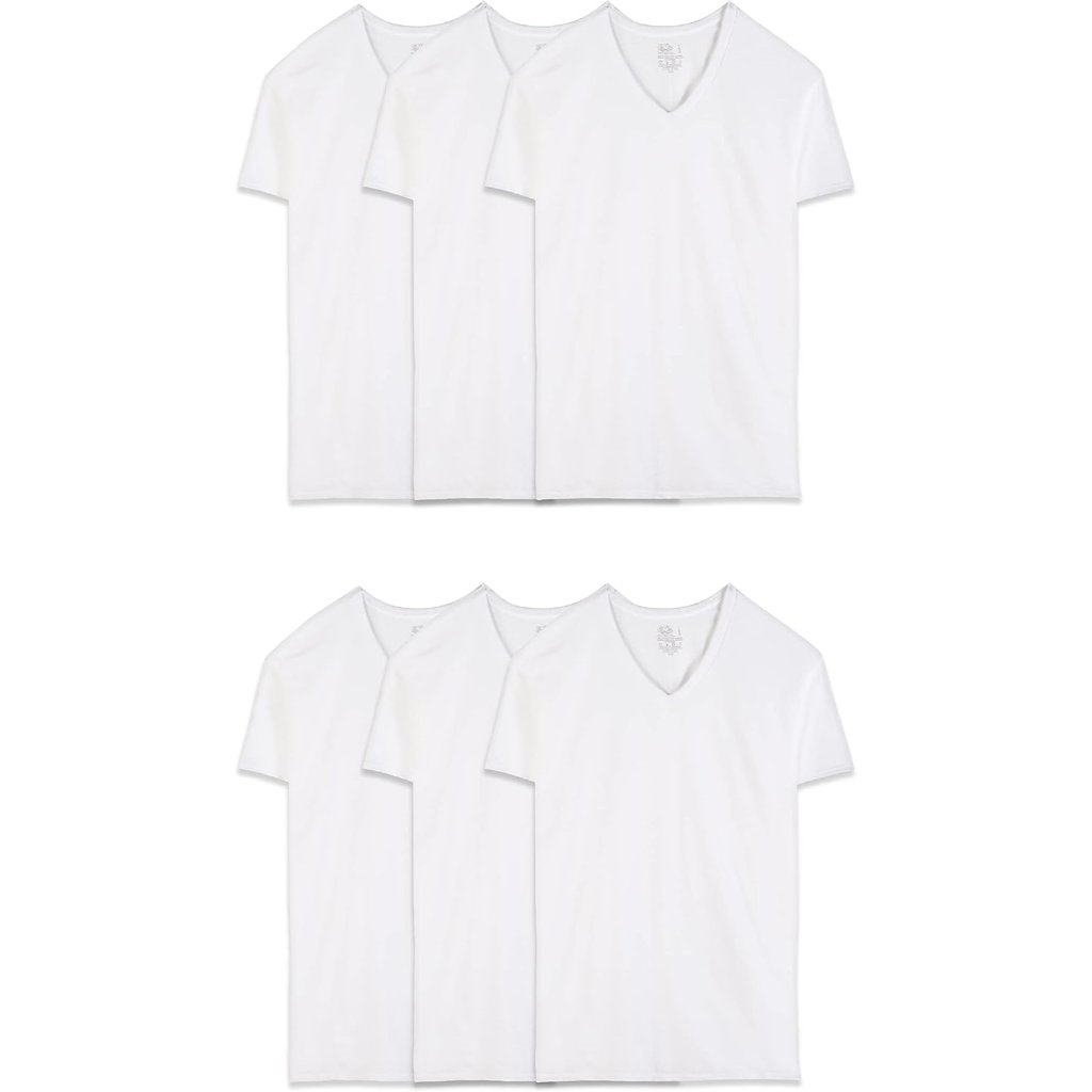 Mens Stay Tucked V-Neck T-Shirt T Shirt, Classic Fit - White 6 Pack, Large